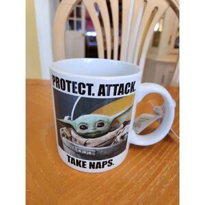 Star Wars baby Yoda mandalorian Protect Attack and take naps mug.